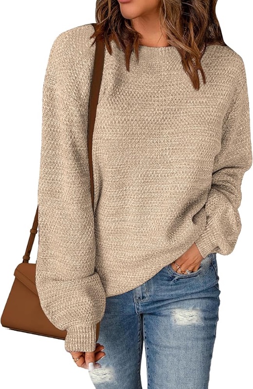 Photo 1 of ***STOCK PHOTO REFERENCE ONLY*** MEROKEETY Women's Batwing Long Sleeve V Neck Pullover Sweaters Foldover Collared Casual Knit Jumper Tops Khaki