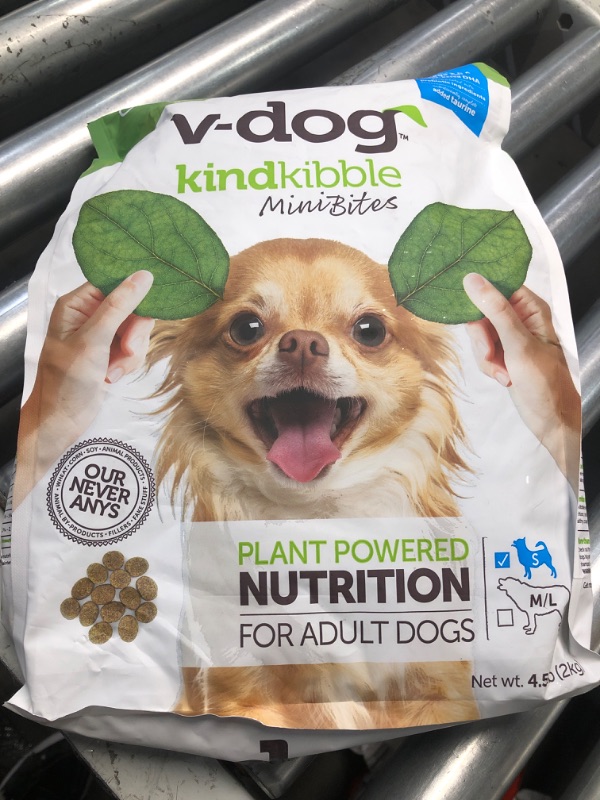 Photo 1 of ***(EXP:1/26/25 )NONREFUNDABLE*** V-dog Vegan Mini Kibble Dry Dog Food (4.5 LB) Small Breed Dogs | Plant-Based Protein with Added Taurine for Sensitive Stomach and Skin | All Natural Made in US