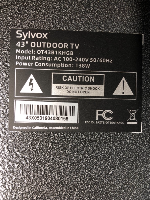 Photo 1 of *** (MISSING ACCESSORIES) SYLVOX 43 Inch Outdoor Smart Television Weatherproof Google TV, 4K 700NIT High Brightness Temperature Resistant IP55 Waterproof