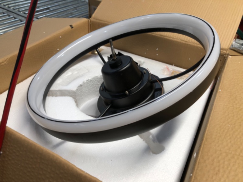 Photo 1 of ***MAJOR DAMAGE - FAN BLADE BROKEN - SHAFT BENT - SEE PICTURES***
VOLISUN Low Profile Ceiling Fans with Lights and Remote, 23.6in Flush Mount Ceiling Fans with Light, 3000K-6500K Dimmable Fandelier LED Fan Light, Bladeless Ceiling Fans with Lights for Bed