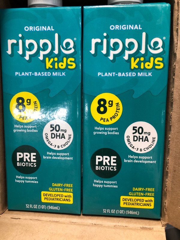 Photo 1 of ***(EXP: )NONREFUNDABLE***
Exp-12-15-2025
Ripple Kids Original Plant Based Milk | 8g of Quality Sourced Pea Protein, Calcium Rich | Shelf Stable | Vegan & Non GMO | Dairy, Soy, Nut, Gluten, & Lactose Free | 32 Fl Oz Cartons (Pack of 6)