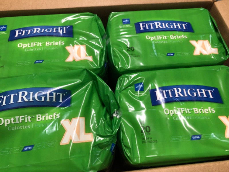 Photo 1 of (4 packs of 20)
FitRight Ultra Adult Diapers Disposable Incontinence Briefs with Tabs Heavy Absorbency 57"66" Packs 20 Total, X-Large, 20 Count