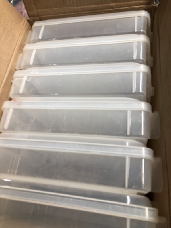 Photo 1 of ***damage***
IRIS USA Board Game Storage and Organizer Portable Plastic Project Case Box with Snap-Tight Latch, 6-Pack, Fits 8.5" x 11" and A4 Papers, for Magazine Document Craft Hobby Art Supplies, Thick, Clear