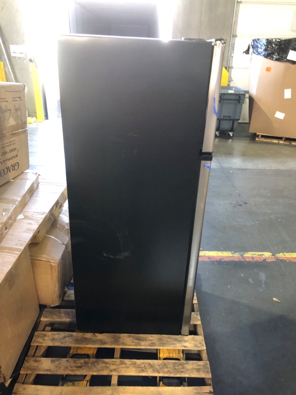 Photo 1 of Galanz GLR12TS5F Refrigerator, Dual Door Fridge, Adjustable Electrical Thermostat Control with Top Mount Freezer Compartment, 12.0 Cu.Ft, Stainless Steel, 12