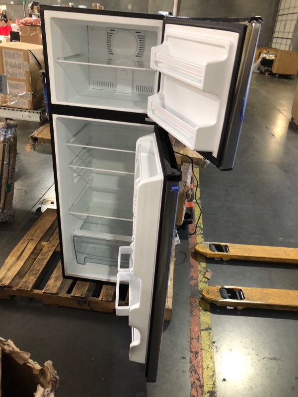 Photo 1 of Galanz GLR12TS5F Refrigerator, Dual Door Fridge, Adjustable Electrical Thermostat Control with Top Mount Freezer Compartment, 12.0 Cu.Ft, Stainless Steel, 12