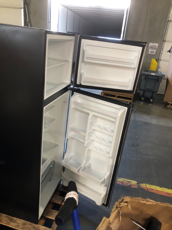 Photo 1 of Galanz GLR12TS5F Refrigerator, Dual Door Fridge, Adjustable Electrical Thermostat Control with Top Mount Freezer Compartment, 12.0 Cu.Ft, Stainless Steel, 12