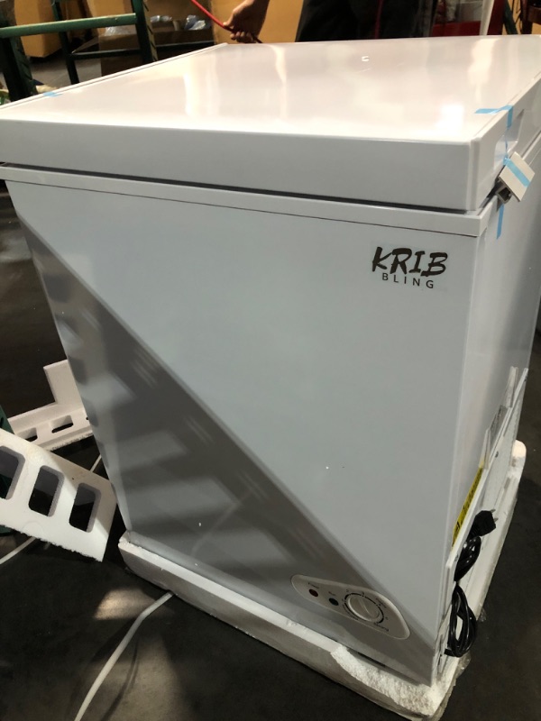 Photo 1 of Small Deep Freezer 5.0 Cu.Ft Mini Chest Freezer with Removable Baskets & 6 Level Adjustable Thermostat (Down to -11°F)& Front Defrost Water Drain, Mini Compact Freezer Suitable for Dorm/Home, White