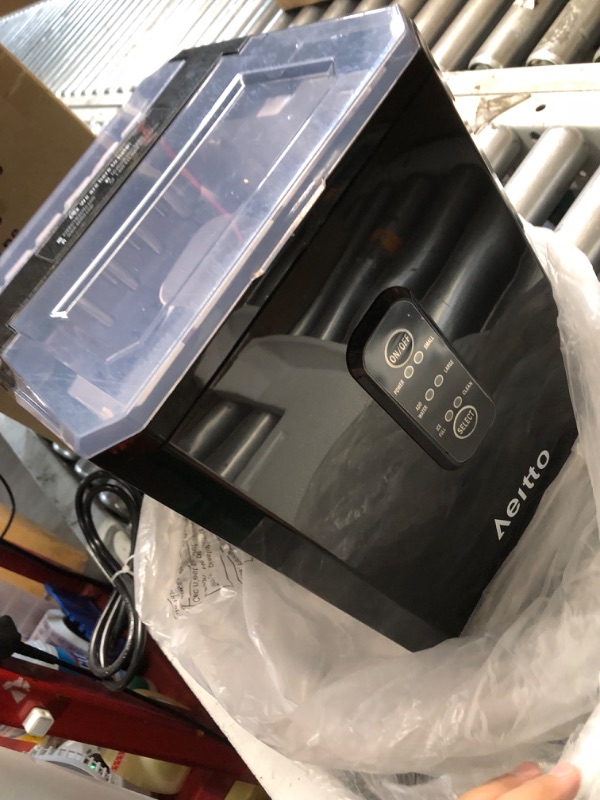 Photo 1 of (Used)Aeitto Ice Makers Countertop, 9 Ice Cubes Release in 6 Mins, 26Lbs/24H, 2 Sizes of Bullet Ice Machine,Self-Cleaning Portable Ice Maker with Ice Scoop and Basket for Home Kitchen Office Bar RV, Black