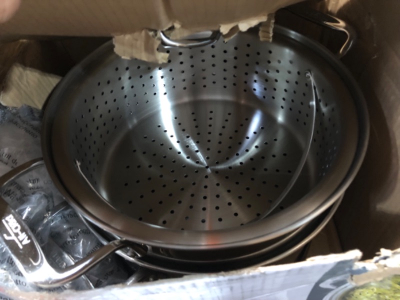 Photo 1 of All-Clad Specialty Stainless Steel Stockpot, Multi-Pot with Strainer 3 Piece, 12 Quart Induction Oven Broiler Safe 500F Strainer, Pasta Strainer with Handle, Pots and Pans Silver