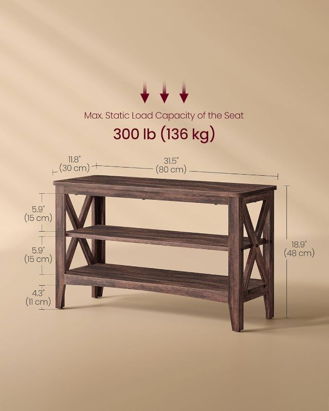 Photo 1 of (PARTS) VASAGLE, Entryway Storage Bench, 2-Tier Shoe Rack, 11.8 x 31.5 x 18.9 Inches, Holds up to 300 lb, Farmhouse Style, for Living Room, Bedroom, Maroon Brown ULSB053K51