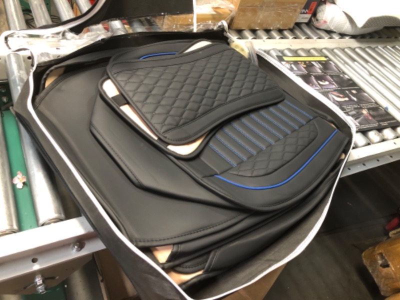 Photo 1 of ***DAMAGED - STITCHING COMING APART ON DRIVER'S SEAT - SEE PICTURES***
JOJOBAY Chevy Silverado Seat Covers,GMC Sierra Seat Covers,Custom Fit 2007-2025 1500 2500HD 3500HD Crew Double Extended Regular Cab,LT LZT RST Trail Boss(Front Pair,Black Blue)