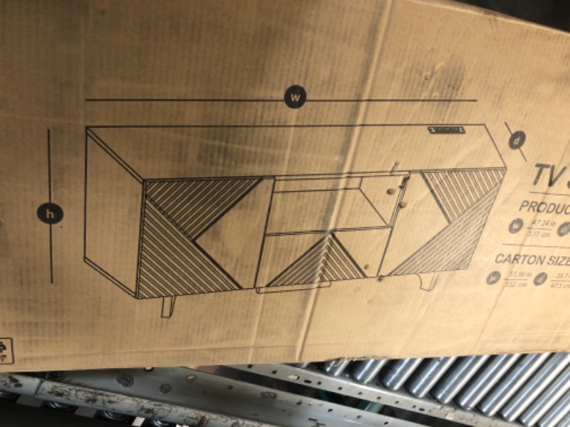 Photo 1 of ***(PARTS ONLY/ NON REFUNDABLE/ NO RETURNS OR REFUNDS)***Major Damage 
roomfitters Mid Century Modern TV Stand with Power Outlets, Entertainment Cabinet with Open Storage, TV Console with Storage Doors for Living Room, Media Cabinet with Drawer, Geometric