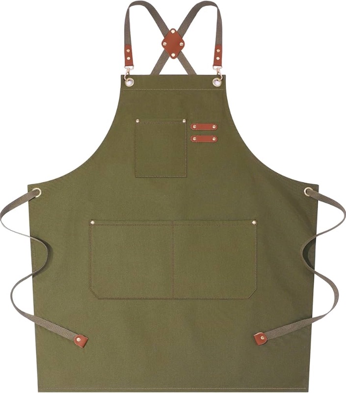Photo 1 of 
10 AFUN Chef Aprons for Women Men with Large Pockets, Cotton Canvas Cross Back Water Repellent Work Apron, Size M to XXL (Greygreen)