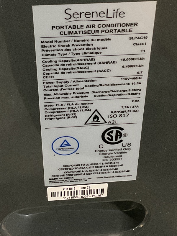Photo 1 of (No refunds)(parts only)SereneLife Small Air Conditioner Portable 10,000 BTU with Built-in Dehumidifier - Portable AC unit for rooms up to 450 sq ft - Remote Control, Window Mount Exhaust Kit
