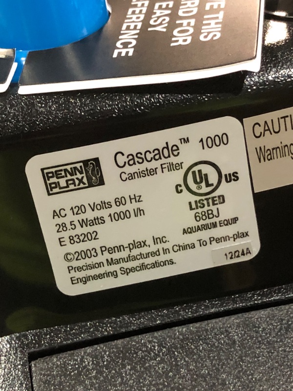 Photo 1 of (used)Penn-Plax Cascade All-in-One Aquarium Canister Filter – for Tanks Up to 100 Gallons (265 GPH) – Cascade 1000