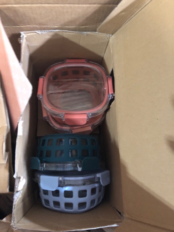 Photo 1 of *** missing one*****Ello Duraglass 3.4 Cup Round Meal Prep Sets 10Pc, 5 Pack Set- Glass Food Storage Container with Silicone Sleeve and Airtight BPA-Free Plastic Lids, Dishwasher, Microwave, and Freezer Safe, Melon