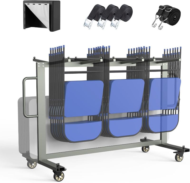 Photo 1 of Grey Folding Chair and Table Cart, 400LBS Weight Capacity Folding Chair Dolly with 4In Swivel Wheels Make Storing and Transporting Chairs Easy Chair Storage Rack with Straps and Cover to Space Saving