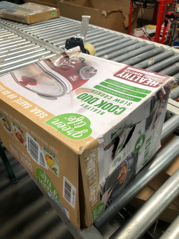 Photo 1 of GreenLife 6 Quart Ceramic Slow Cooker, PFAS-Free, Programmable, Removable Healthy Nonstick Pot for Family Meals, Sear on Stovetop, Keep Warm, Digital Timer, Dishwasher Safe Glass Lid & Crock, Red