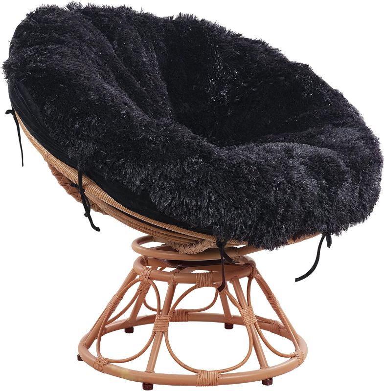 Photo 1 of **CUSHION ONLY**
HOMBYS Shaggy Cover for Papasan Cushion, Fluffy Plush Faux Fur Zippered Slipcover Only, Removable and Machine Washable Chair Cushion Covers with 8 Ties (Fit 44-48inch, Black)