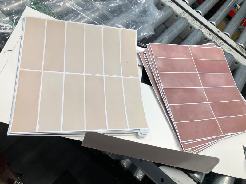 Photo 1 of **9 SHEETS OF TIL IN STOCK PHOTO, 6 SHEETS OF BEIGE TILE** CRE8TIVE 16 Sheets Straight Linear Backsplash Tile for Kitchen Peel and Stick Tile Stick on Backsplash for Kitchen 12"x12" Self Adhesive Temporary Backsplash Subway Wall Tile for Bathroom Laundry 