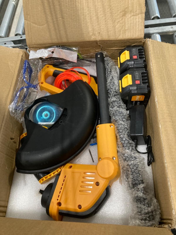 Photo 1 of 12 Inch Electric Weed Wacker, Lightweight Electric Weed Eater,800W Brushless Motor, 6000mAH, 2 Batteries, Multifunctional Grass Trimmer Lawn Tool,Yellow
