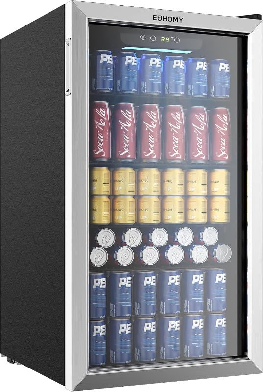 Photo 1 of EUHOMY Beverage Refrigerator Cooler, 130 Can Mini Fridge with Glass Door for Soda Beer or Wine, Beverage Cooler for Home, Office, Bar with Adjustable Removable Shelves, Silver