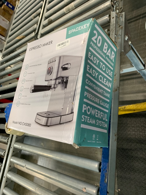 Photo 1 of Spacekey Espresso Machine 20 Bar, Professional 1350W Espresso Maker with Milk Frother, Compact Stainless Steel Cappuccino & Latte & Americano Maker with 39oz Removable Water Tank, Silver