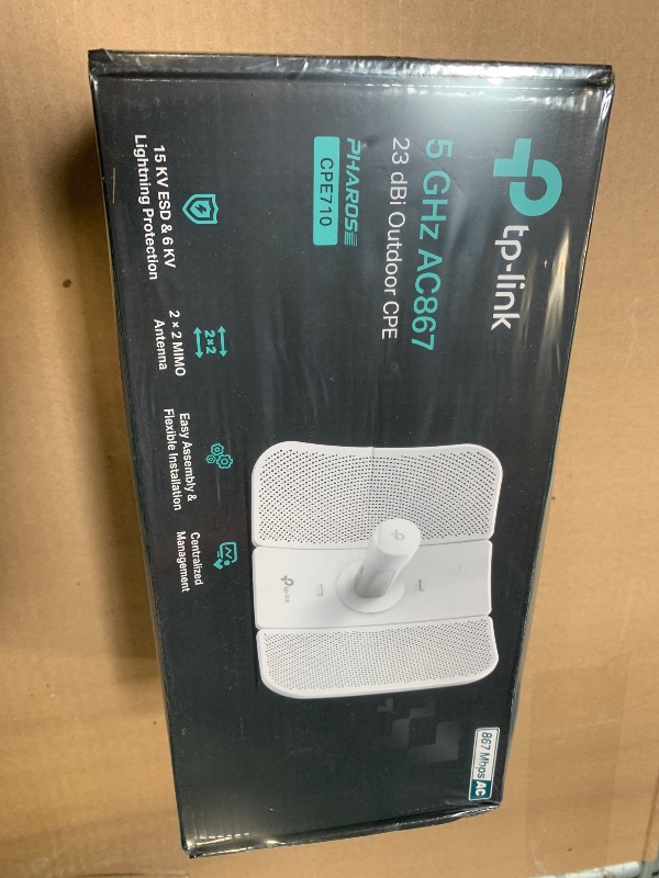 Photo 1 of ** NEW FACTORY SEALED  *** TP-Link CPE710 | 5GHz AC 867Mbps Long Range Gigabit Outdoor CPE for PtP and PtMP Transmission | Point to Point Wireless Bridge | 23dBi | Passive PoE Powered w/Free PoE Injector | Pharos Control