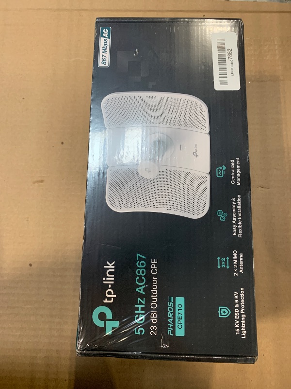 Photo 1 of ** NEW FACTORY SEALED *** TP-Link CPE710 | 5GHz AC 867Mbps Long Range Gigabit Outdoor CPE for PtP and PtMP Transmission | Point to Point Wireless Bridge | 23dBi | Passive PoE Powered w/Free PoE Injector | Pharos Control