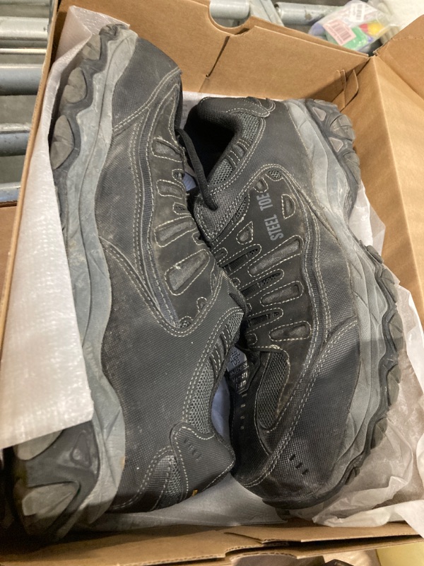 Photo 1 of **VERY USED**Skechers Men's Cankton Steel Toe Construction Shoe – Electrical Hazard Rated, Memory Foam, Black/Charcoal, 11