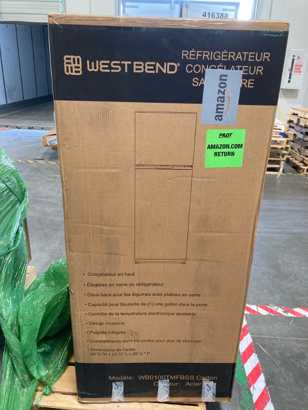 Photo 1 of **FACTORY SEEALED**West Bend Apartment Refrigerator Freestanding Dual Door Design Fridge with Top Freezer, Adjustable Electronic Control and Frost Free Defrost, for Condo, House, Small Kitchen Use, 10.1 Cu.Ft, Metallic