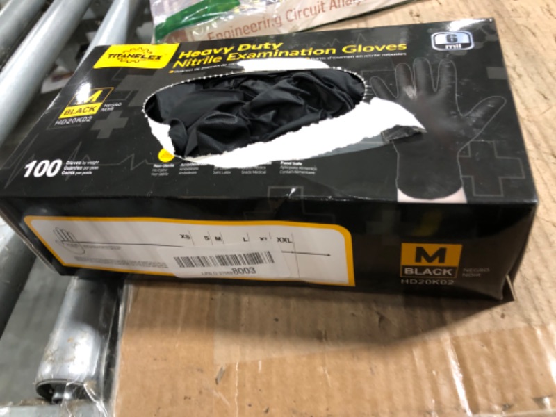 Photo 1 of **OPEN BOX** MISSING PART**TitanFlex Disposable Nitrile Exam Gloves - 6-mil, Black, Medium 100-ct Box, Heavy Duty, Latex Free, Food Safe for Cooking & Food Prep