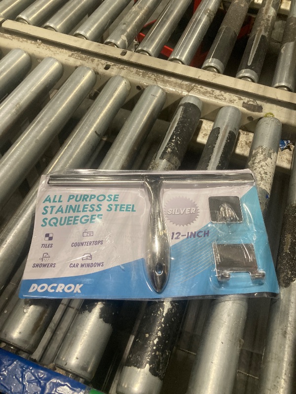 Photo 1 of All-Purpose Stainless Steel Shower Squeegee for Shower Doors with 2 Adhesive Hooks, Bathroom Cleaner Tool Household Window Mirror Squeegee for Home Cleaning, Glass Door, Tile Wall, Car, 12 Inch Silver