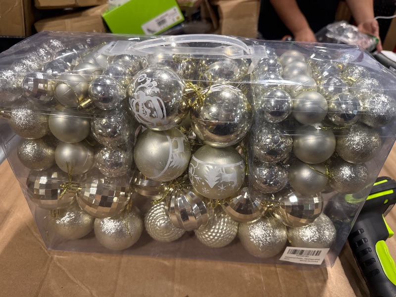 Photo 1 of 102PCS Assorted Plastic Shatterproof Xmas Tree Ornaments - Christmas Balls Decorations Set