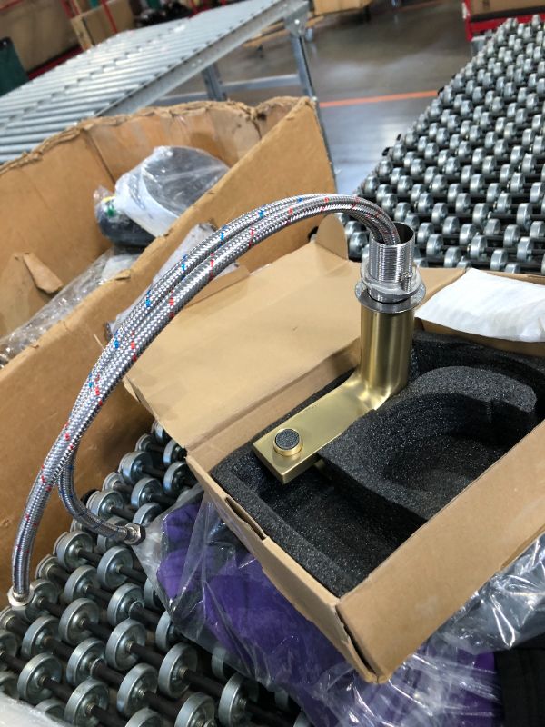 Photo 1 of Aktines Brushed Gold Bathroom Faucet 1 Hole, Single Handle Bathroom Sink Faucet with Deck Plate & Metal Pop Up Drain & Water Supply Lines, Gold Bathroom Vanity Faucet, Brushed Finish some  Scratched it on 