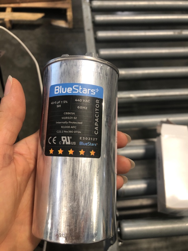 Photo 1 of [UL Certified] BlueStars 45+5 uF 45/5 MFD 370V or 440V Round Dual Circular Run Capacitor CBB65 50/60 Hz - Compatible for AC Motor Run or Fan Start or Condenser Straight