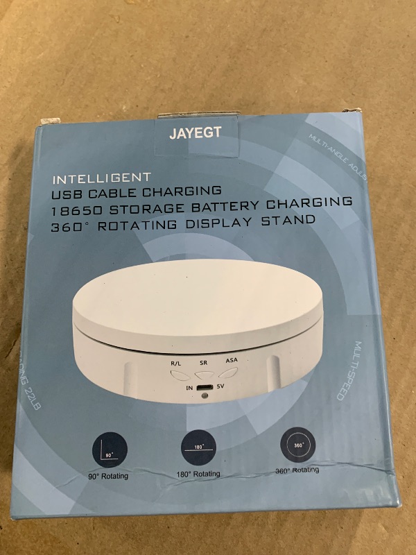 Photo 1 of JAYEGT Motorized Rotating Display Stand, 5.74inch /22LB Load, 360 Degree Electronic Turntable Display Stand for Photography Products Shows, Jewelry, Watch, 3D Models, Cake, White