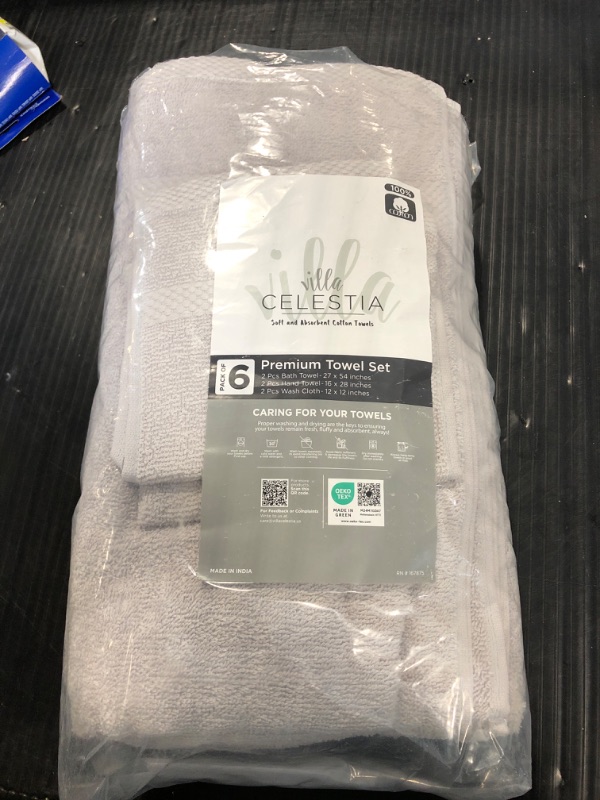 Photo 1 of 100% Combed Cotton Bathroom Towel Set of 6- 2 Bath Towels, 2 Hand Towels, 2 Wash Cloths, Sustainable, Soft, Highly Absorbent 6 Piece Cotton Bath Towel Set Ideal for Hotels, Spa, Bathroom, Dorm, Silver