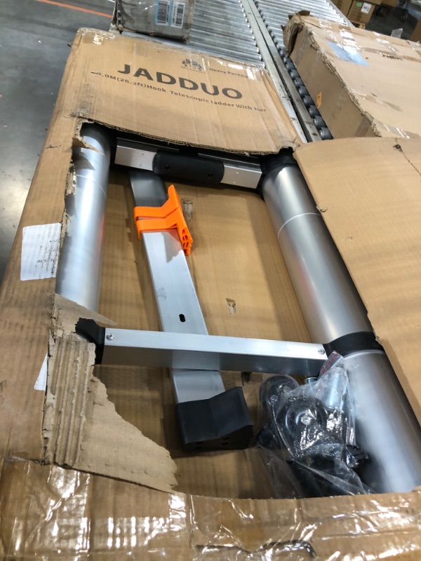 Photo 1 of JADDUO Telescoping Ladder,26.2 FT Extension Ladder,Aluminum Lightweight Telescopic Ladder with 2 Triangle Stabilizers, Telescoping Attic Ladders RV Ladders for Travel