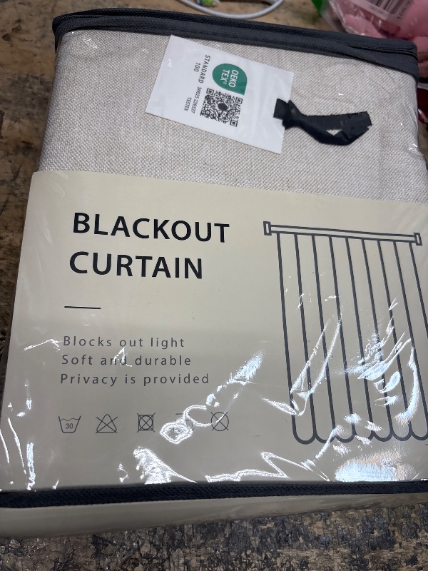 Photo 1 of 100% Blackout Shield Linen Blackout Curtains for Bedroom 96 Inches Long, Back Tab/Rod Pocket Living Room Drapes, Thermal Insulated Blackout Curtains 2 Panels Set, 50" W x 96" L,Cream