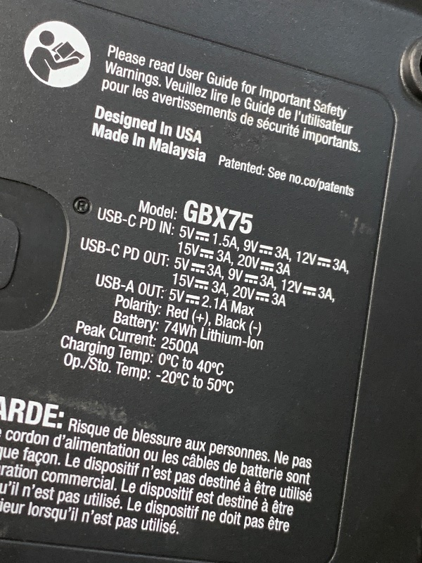 Photo 1 of (not functional)(sold for parts) NOCO Boost X GBX75: 2500A UltraSafe Jump Starter – 12V Lithium Battery Booster Pack, Portable Jump Box, Power Bank 