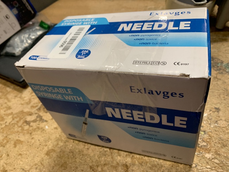 Photo 1 of 100 Pack Disposable 3ml/cc Lab Syringes with 23Ga 1 Inch Needle Luer Lock, Individually Sealed Packed