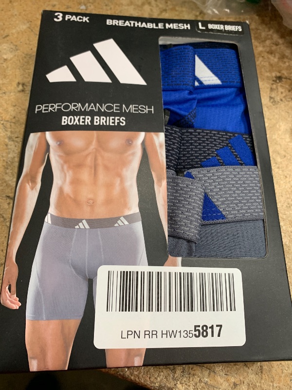 Photo 1 of adidas Men's Performance Athletic Mesh Boxer Brief Underwear 3-Pack, Moisture Wicking, Sport Comfort, Team Royal Blue/Legend Ink Blue/Onix Grey, Large