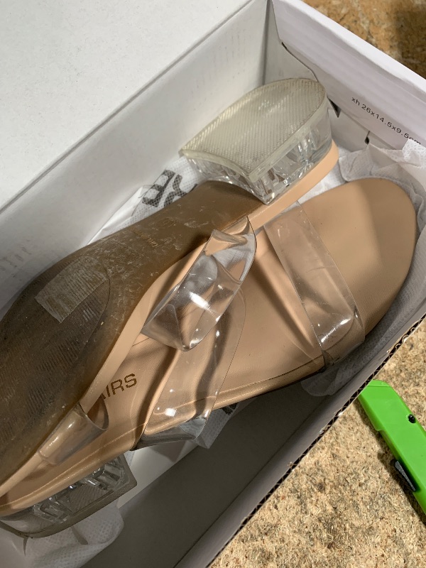 Photo 1 of (USED/FAIR) (SIZE 6) DREAM PAIRS Women's Slides Heels Slip On Low Block Sandals Two Strap Open Round Toe Chunky Casual Summer Mules Shoes,Size 6,Clear,DWUMSS2511