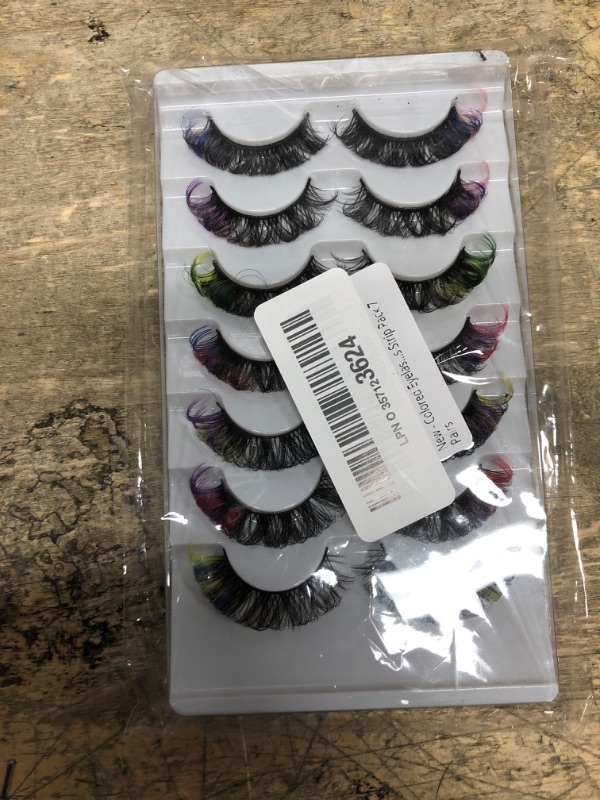 Photo 1 of 7 Pairs Colored False Eyelashes, 3D Mink Faux Lashes with Color Tips, Dramatic Fluffy Volume Strip Lashes for Cat Eye Look, Colorful Lash Extensions for Makeup Artists, Cosplay, Parties