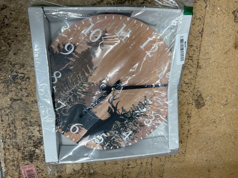 Photo 1 of ***(PARTS ONLY/ MAJOR DAMAGE/ NON FUNCTIONAL)***SwallowLiving Cabin Deer Wall Clock 12 Inch Silent Non Ticking Clock Wooden Forest Wildlife Mountain Lodge Wall Clock Battery Operated Rustic Farmhouse Wall Clock