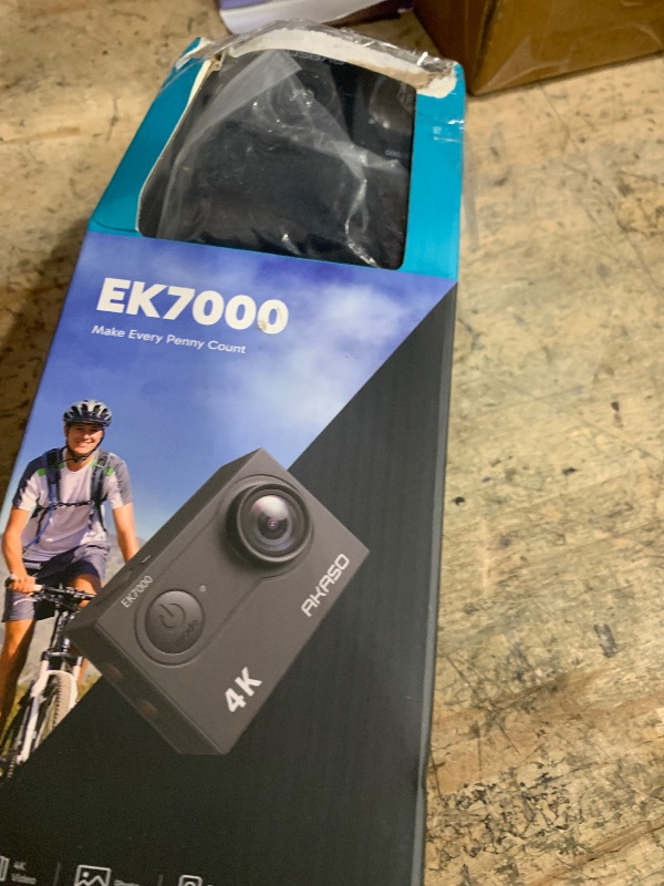 Photo 1 of ***(MISSING REMOTE)***AKASO EK7000 4K30fps Action Camera with 64GB MicroSDXC U3 Memory Card Accessories Kit Bundle Ultra HD 131FT Waterproof Underwater Camera EIS WiFi Remote Control 4X Zoom, Black