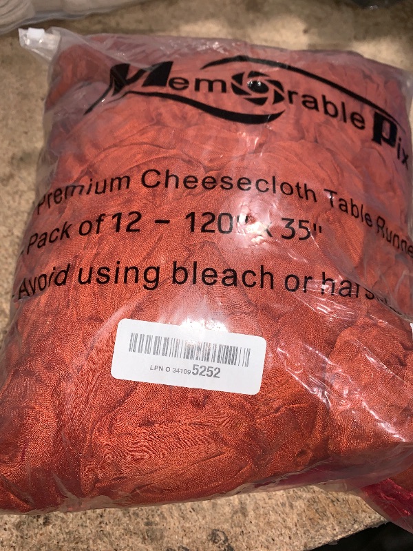 Photo 1 of 12-Pack 10Ft Rustic Terracotta Cheese Cloth Table Runner – 120" x 35" | Pre-Wrinkled Cheese Cloth Table Runner for Wedding, Bridal Shower, Birthday Party, Rustic Farmhouse Décor, and Decorations