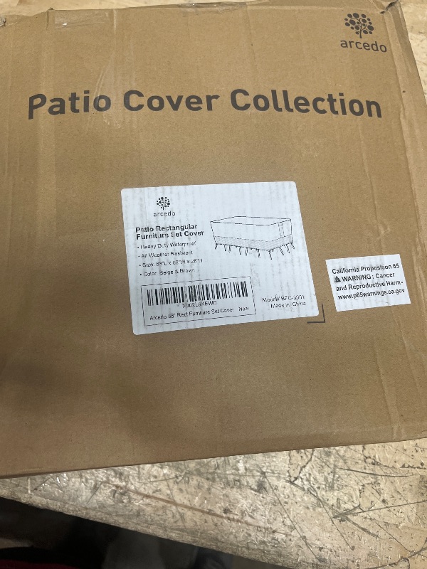 Photo 1 of Arcedo Waterproof Patio Furniture Set Cover, Rectangular Dining Table and Chairs Cover, Heavy Duty Outdoor Furniture Cover for Sectional Conversation Set, 88'' x 62'' x 28''H, Beige & Brown