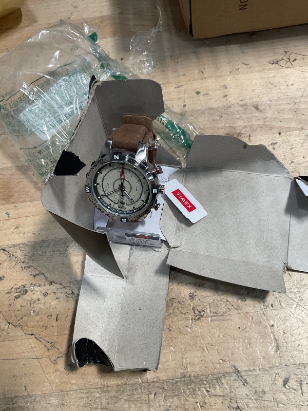 Photo 1 of Timex Men's T2N721 Intelligent Quartz Compass Tide Temperature Silver Case Brown Strap Watch